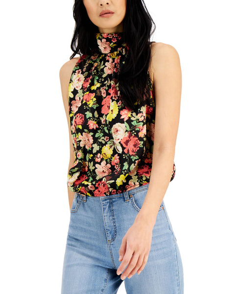 Printed Sleeveless Tie-Neck Top